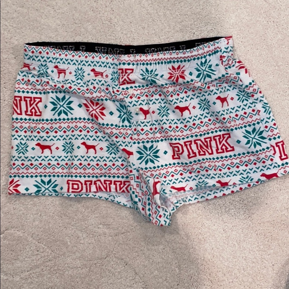 Pink VS Christmas pajama shorts
